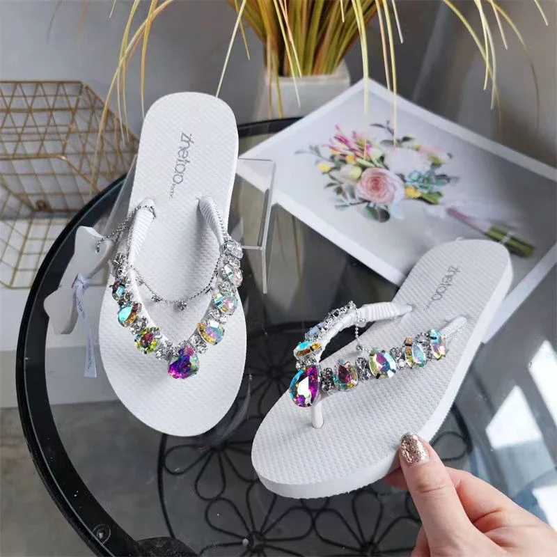 Shoes for Women 2024 Brand Flip Flops Women\'s Slippers Fashion Crystal Casual Slippers Women Hot Sale The Chain Flat Slippers