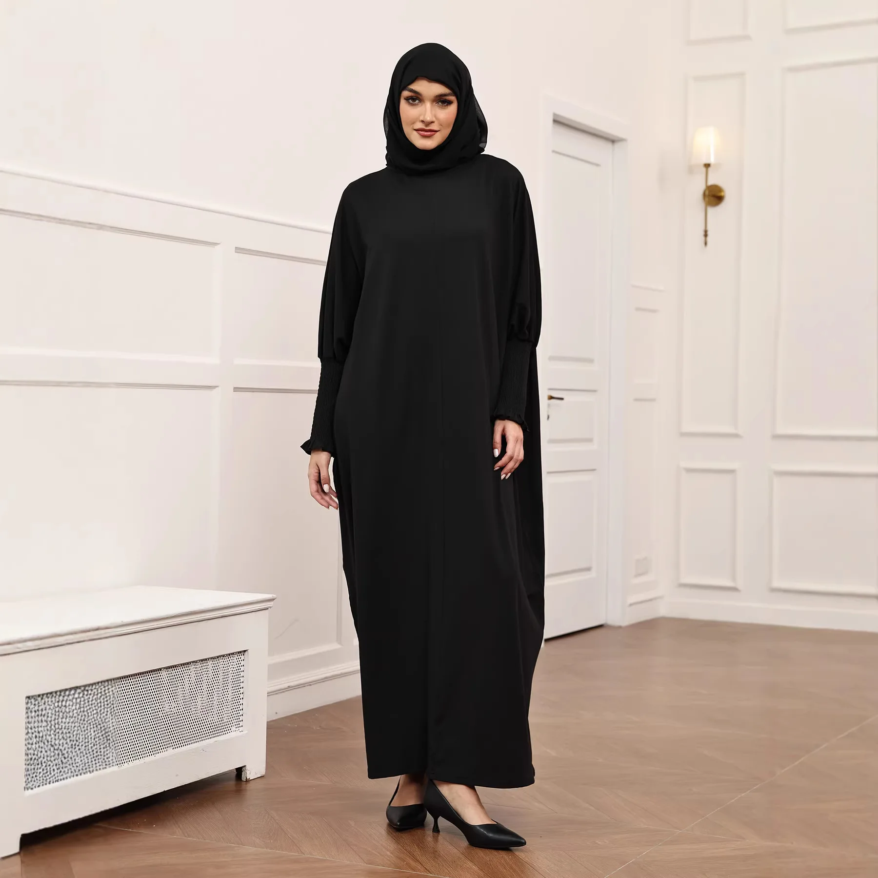 عباءة سوداء للنساء المسلمات موديل 2026، فستان حجاب لرمضان، عباءة دبي وتركيا، قفطان فضفاض بأكمام خفاشية، جلابية عربية