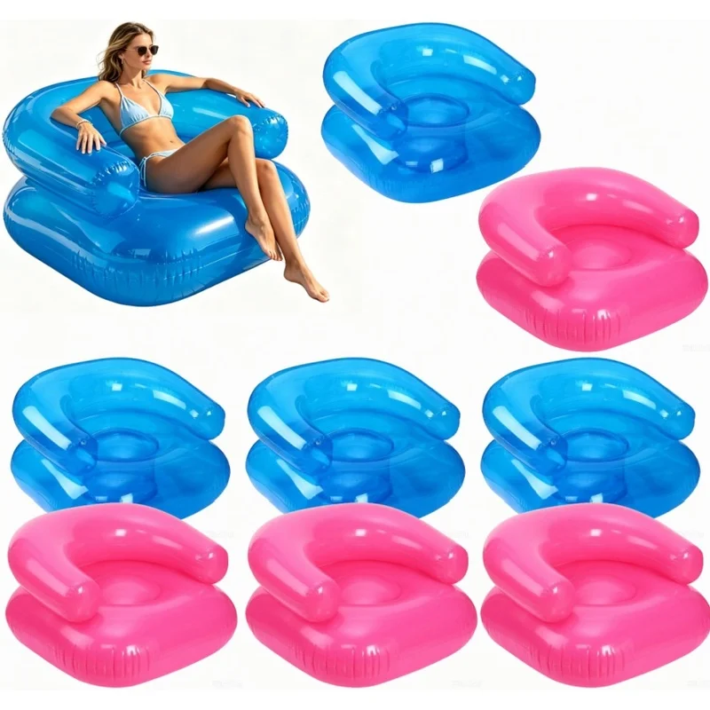 Pink Blue Transparent PVC Inflatable Sofa with Air Pump, Novelty Lounge for Beach 90s Party Camping Picnic