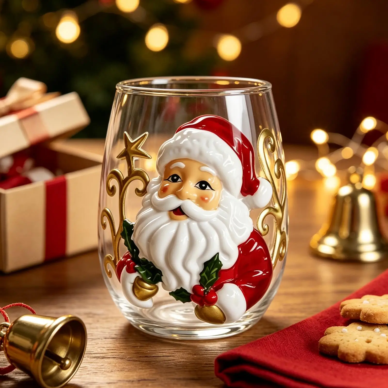 Christmas 3D Glass Art Cup Snowman Shaped Handleless Wine Glass Perfect for Holiday Parties Home Decor and Unique Christmas Gift