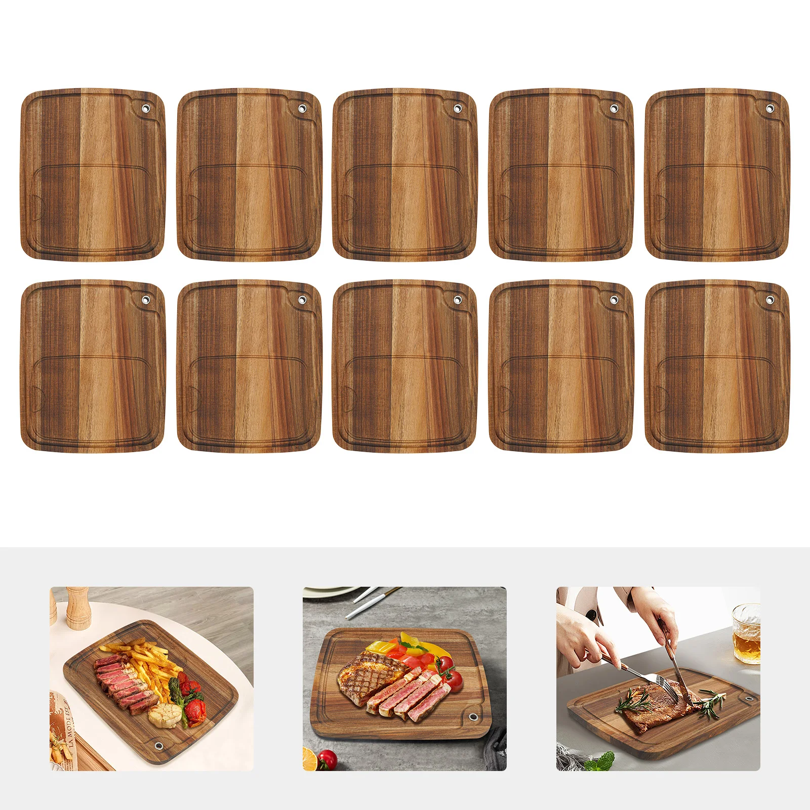 

10 шт. 33 × 28 × 1,5 см деревянные тарелки для стейка, коричневая прямоугольная настольная тарелка для стейка для кухонь, огородок