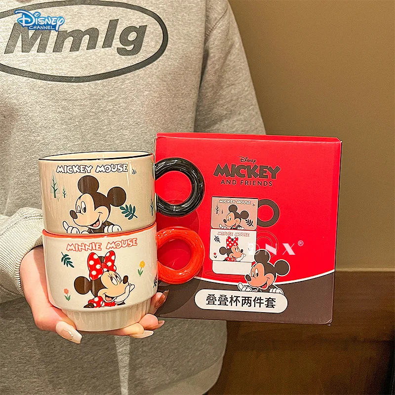 

Disney Mickey Mouse Mickey Minnie Stacking Mugs 2 Pcs Set Cute Daisy Donald Duck Ceramic Mugs Children's Household Mugs Gifts