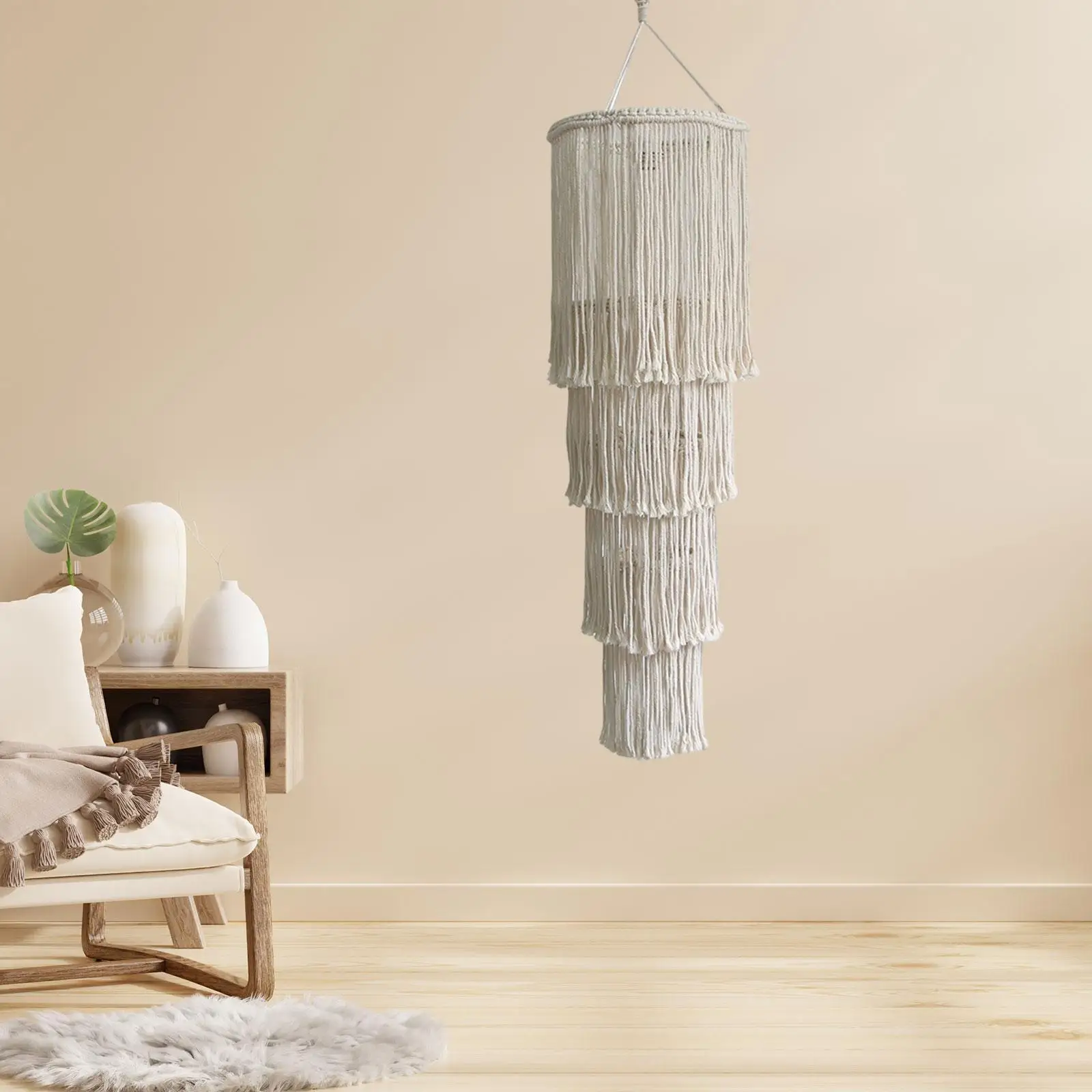 Boho Hanging Pendant Light Cover Handmade Macrame Lamp Shade Simple Woven Lampshade for Living Room Office Bathroom Indoor Home