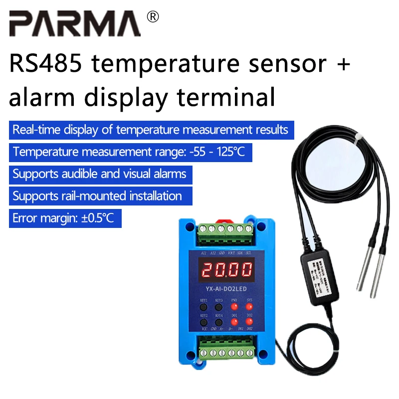 18B20 Temperature Sensor RS485 Waterproof Probe Transmitter Industrial Temperature Measurement Modbus Display Alarm Module