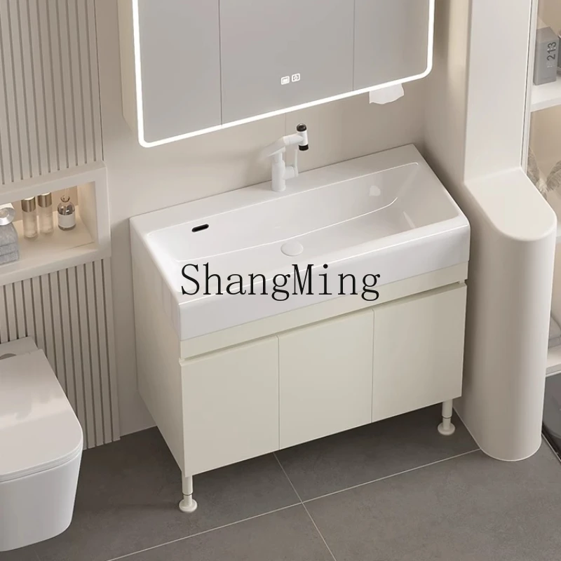 

DHY cream wind thickened floor-to-ceiling bathroom cabinet ceramic washstand wash basin
