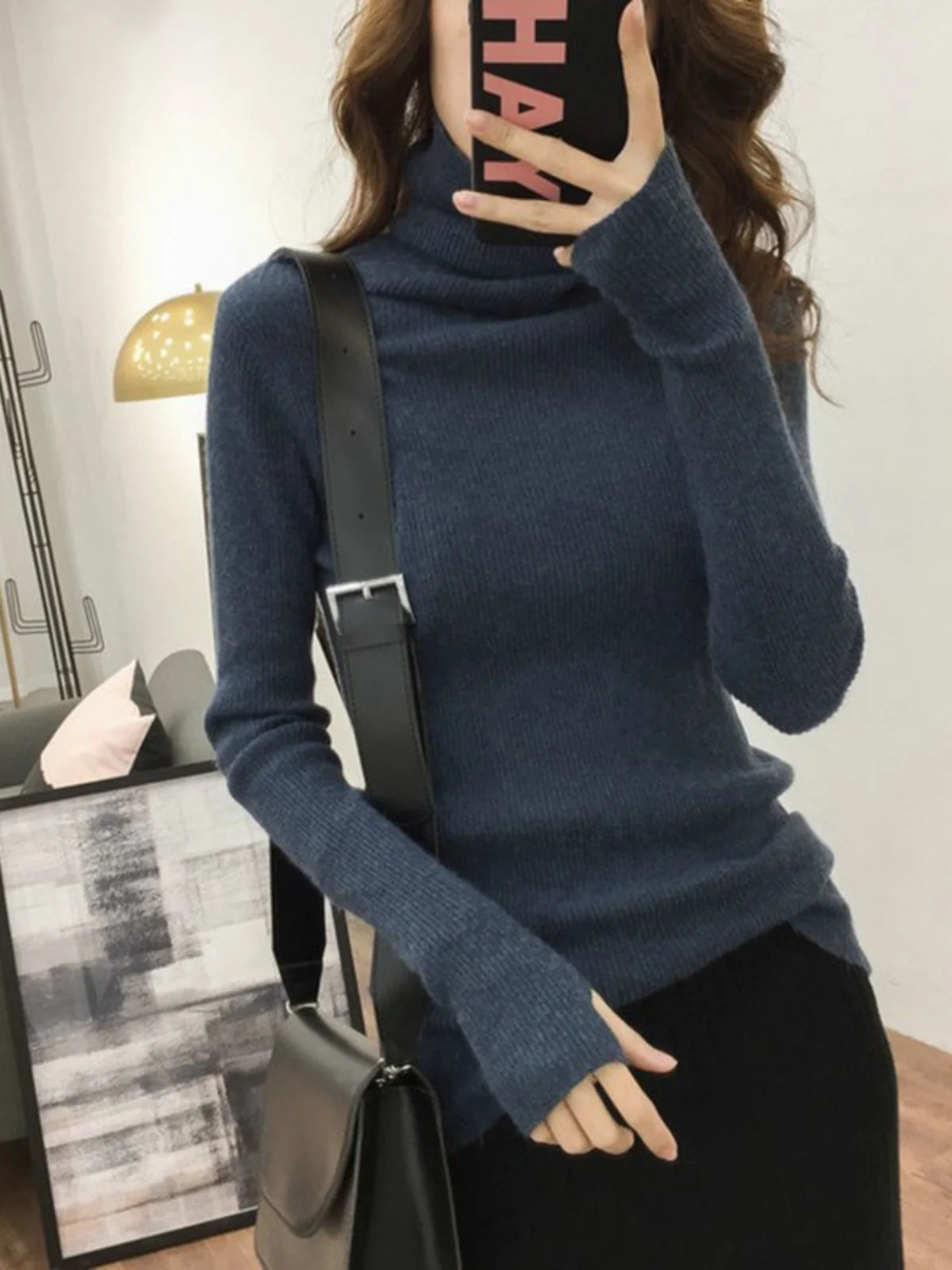 

Женский вязаный свитер с высоким воротником, модный свитер с манжетами Sve Base irt, универсальный осенне-зимний свитер средней длины