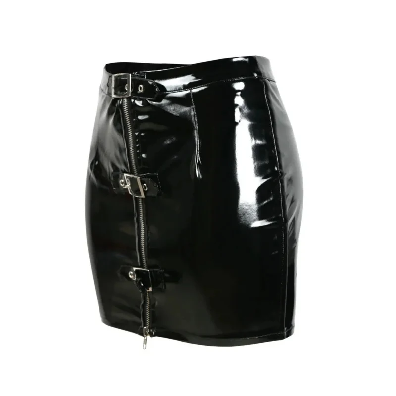 2026 Women's button PVC pencil mini skirt vinyl latex zipper shiny tight nightclub club JOTFI view 4