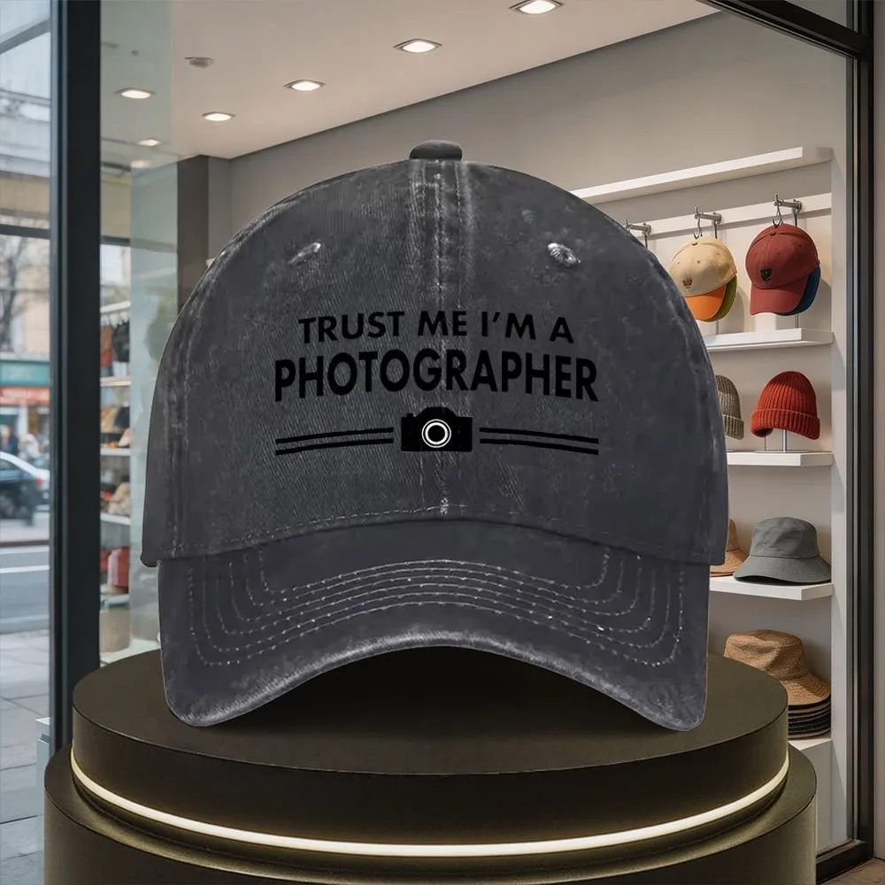 Trust Me I'm A Photographer Graphic Baseball Cap Unisex Washed Cotton Casual Cap for All Seasons