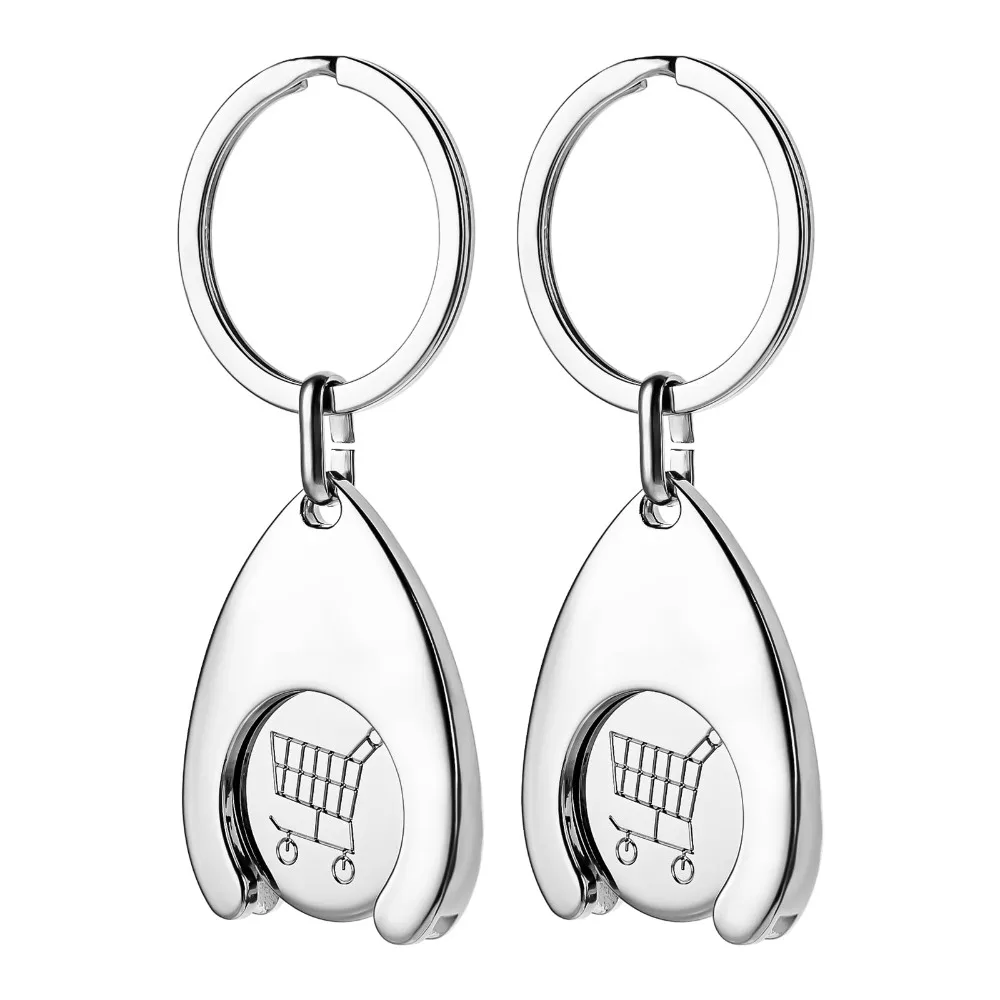 Stainless Steel Shopping Cart Token Keychain Set
