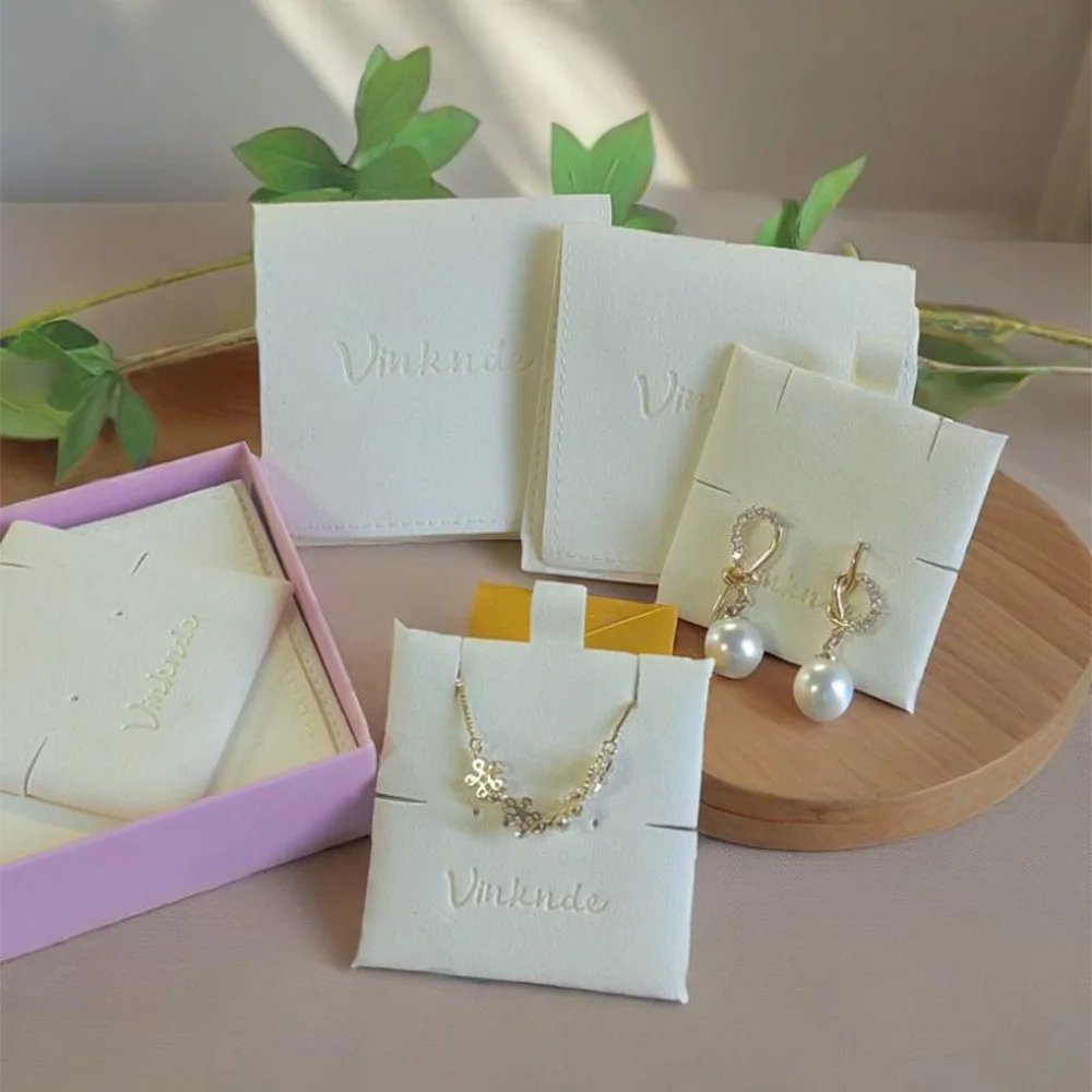 

Custom Logo 20/50Pcs Microfiber Envelope Flap Bag Jewelry packaging set Ring Earring Suede Pouches Organizer Wedding Favors Sack