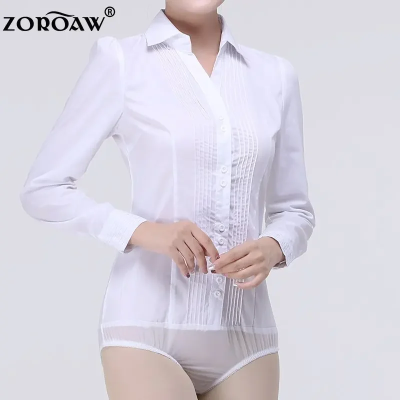 Elegant Bodysuits for Women, Long Sleeved Blouse for Ladies, Blue Body Shirt, Collar Tops, Female Clothing, Office Lady New 2023