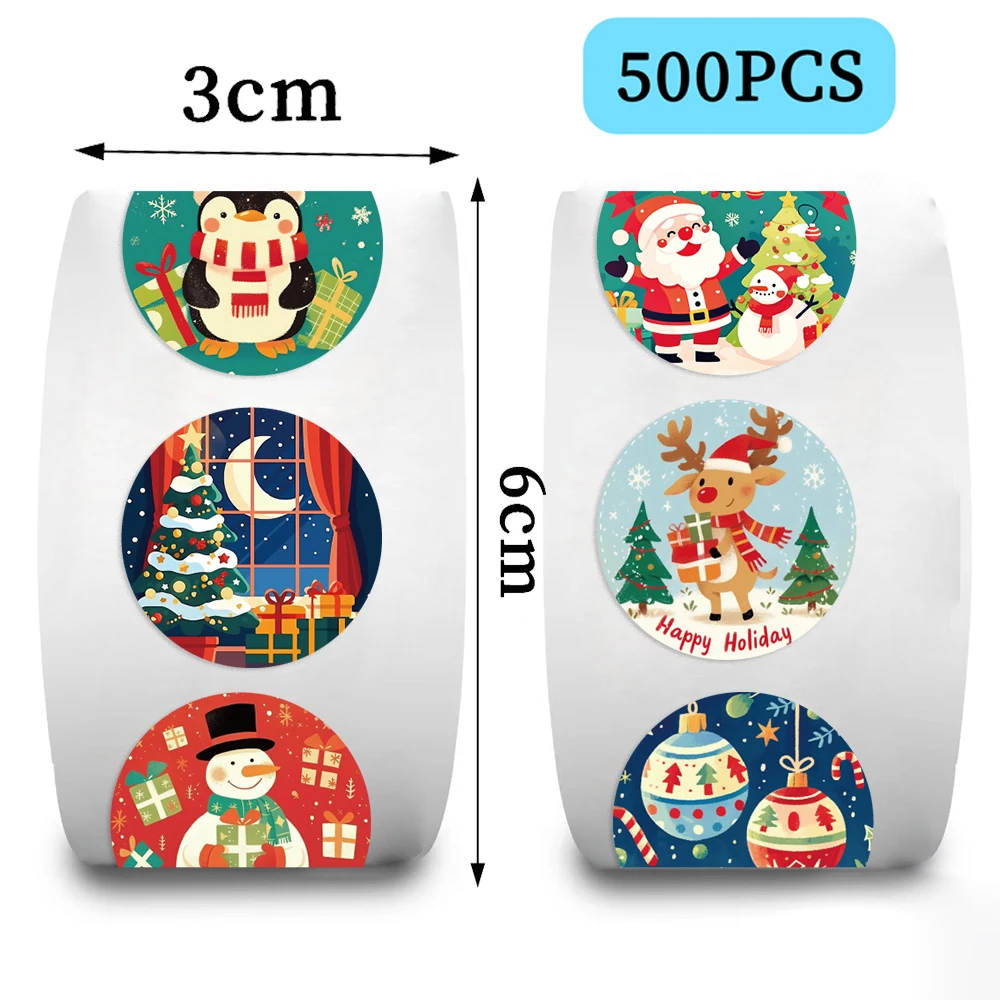 500pcs Happy Christmas Reward Stickers Corlorful Adhesive Roll Stickers Reward Chart Decorative Toy Gifts Sticker Labels