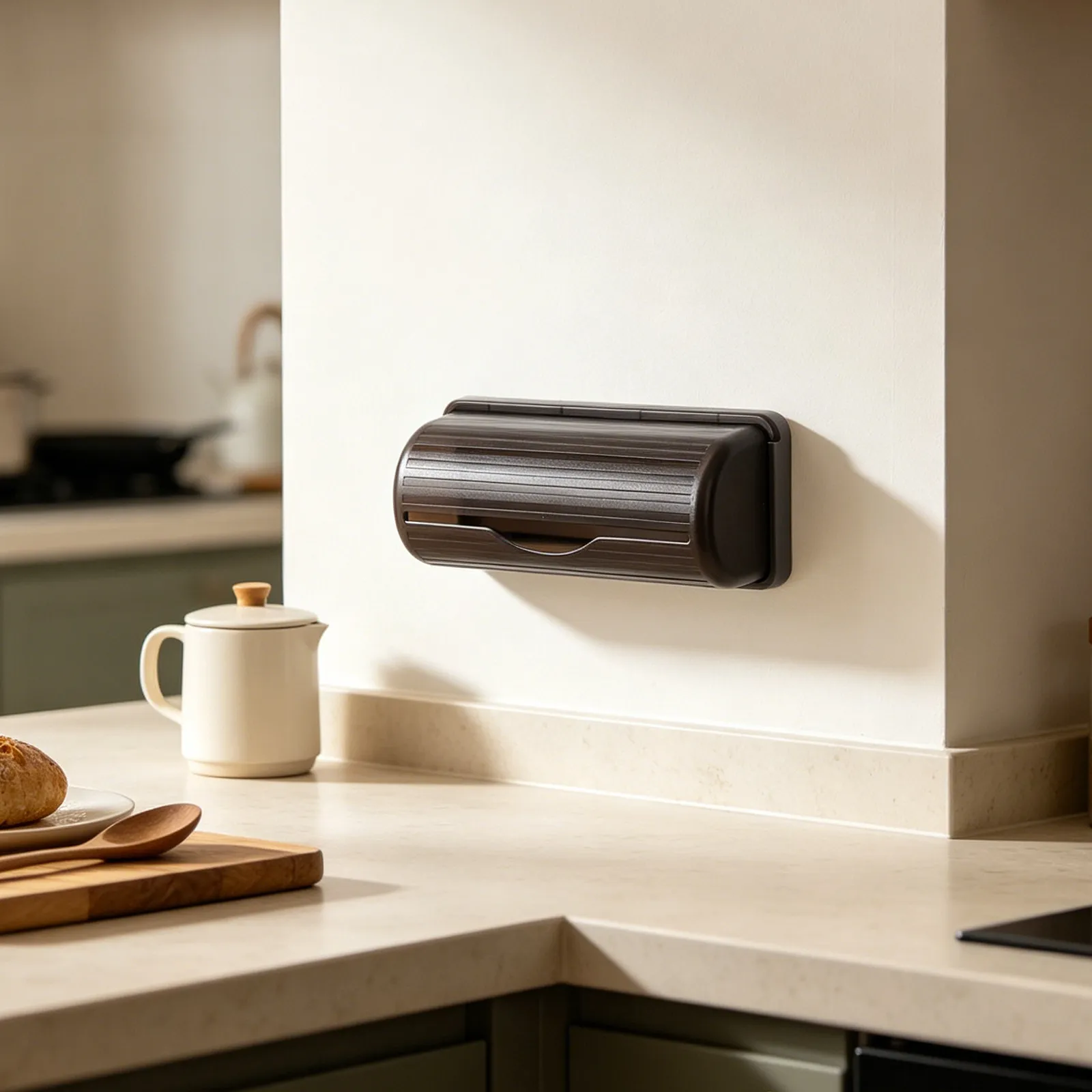Wall Mounted Trash Bag Holder Plastic Grocery Garbage Bag Dispenser Fits 6x2.36 Roll Hanging Storage Organizer Box Kitchen view 2