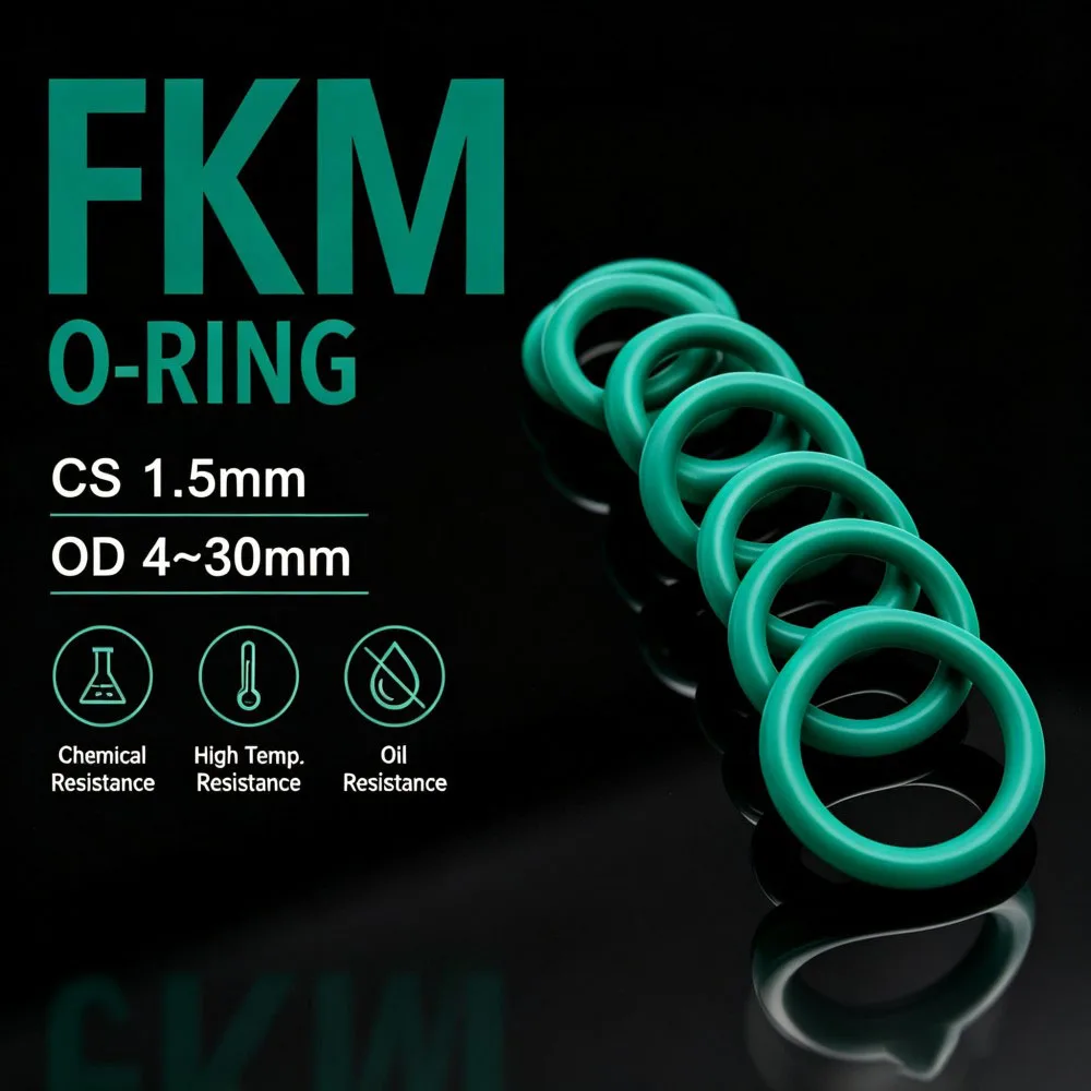 10pcs CS 1.5 mm OD 4~30mm Green FKM Fluorine Rubber O Ring Oil High Temperature Resistance Insulation Sealing Gasket