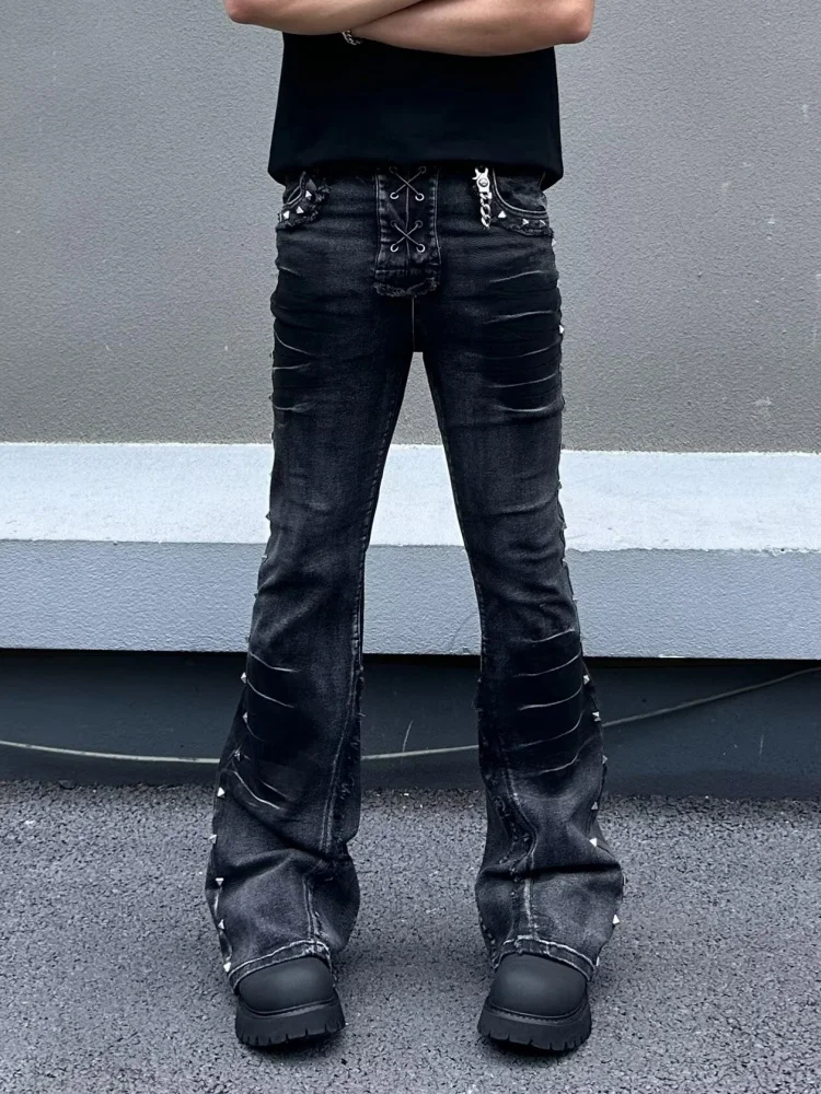 2026 American Retro Y2K Style Washed Black Slim Flared Jeans Pants For Men Clothing Streetwear Cotton Long Trousers Moda Hombre view 6