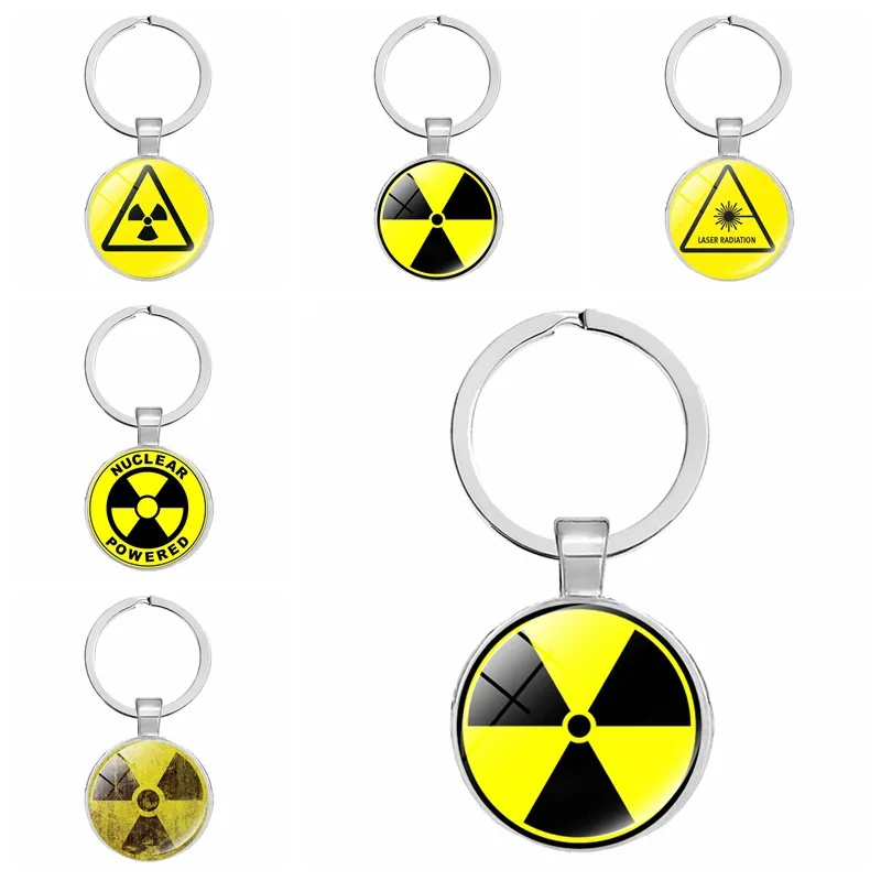 keychain biohazard Handmade Glass Cabochon Key Ring Holder Pendant Key Chains biohazard symbol