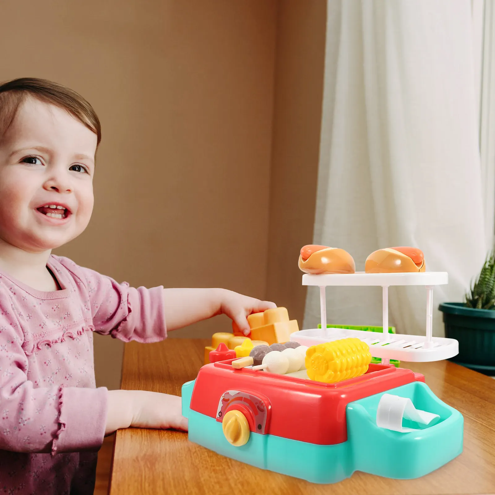 

1Set Kids Pretended Simulation Mini Grill Playset Plastic Educational Kitchen Appliance for Hands-on Play Birthday Gift