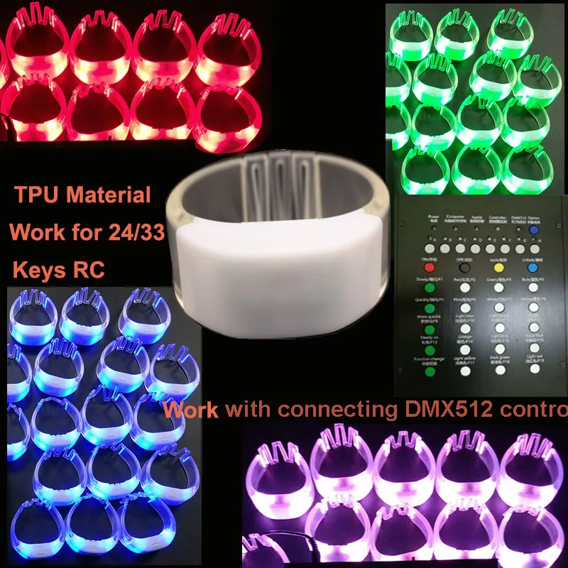 

200pcs/Lot Led Silicone TPU DMX Bracelets Glowing Wristbands For Home Party Music Club Wedding Event With 33 Keys Remote Control