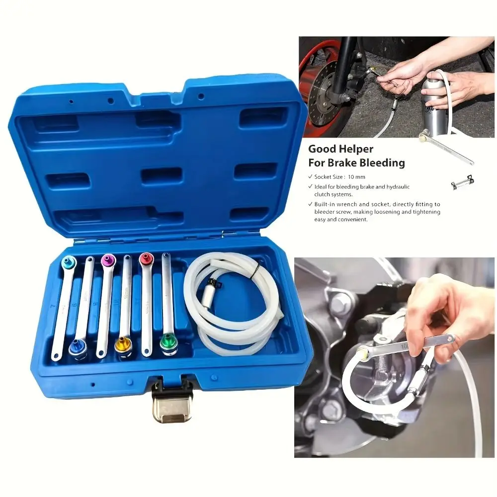 7PCS/SET 7 to 12mm Brake Bleeding Spanner 12 Point Wrench One-Way Brake Fluid Bleeder Kit Adapter Sockets Check Valve