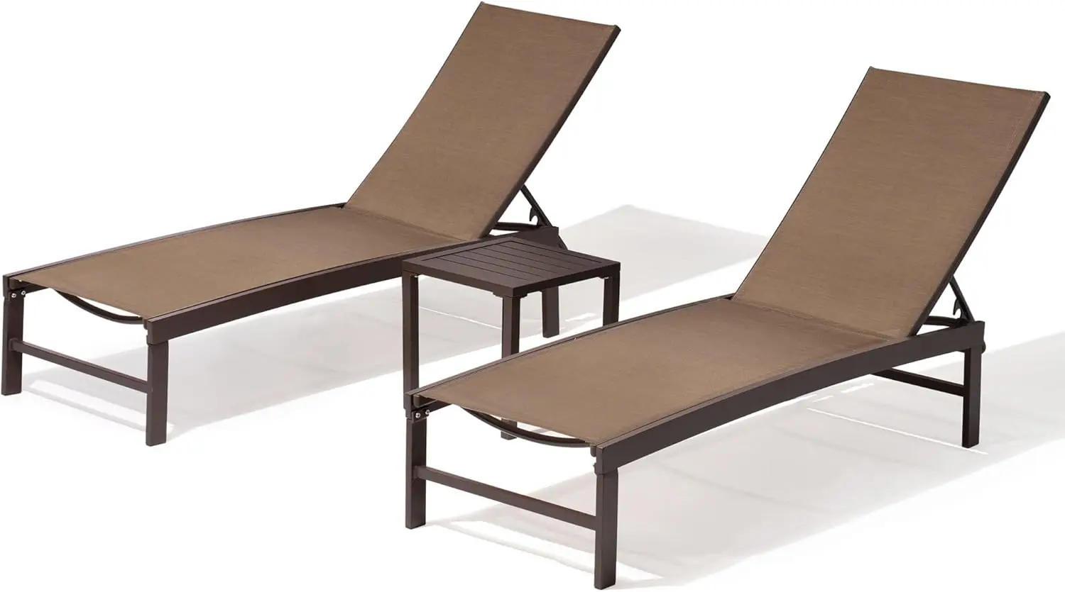 Pellebant Outdoor Lounge Chairs Set Of 2 With Side Table, Patio Aluminum Chaise Lounge With Adjustable Backrest, Rustproof Pool