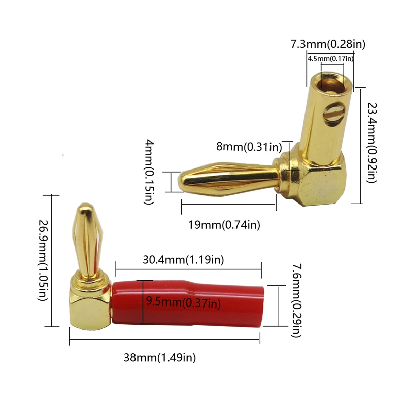 【5-1PCS】4mm L-shaped Right Angle Banana Plug Soft Plastic Shell 90 Degree Banana Connector Red Black for Audio Video Speaker