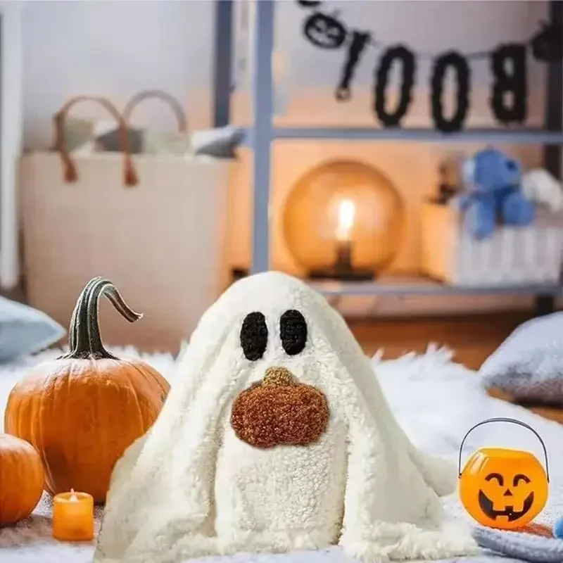 Halloween Pumpkin Ghost Stuffed Hand Puppet Ghost Pumpkin Soft Throw Pillow Pumpkin Ghost Doll Plush Hand Puppet Cushion