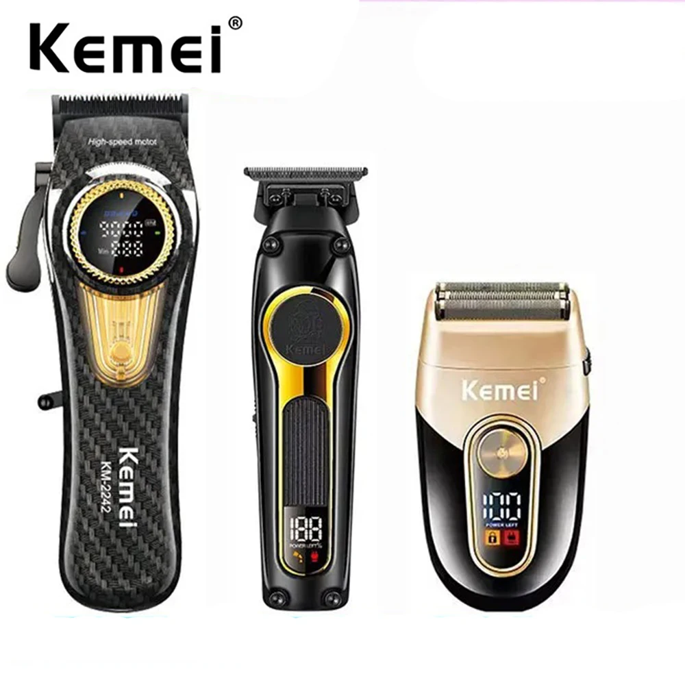 Kemei Rechargeable Hair Clippers kit Professional DLC Blade Electric Trimmer Men Barber Cordless Shaver KM-2242 KM-2351 KM-3209