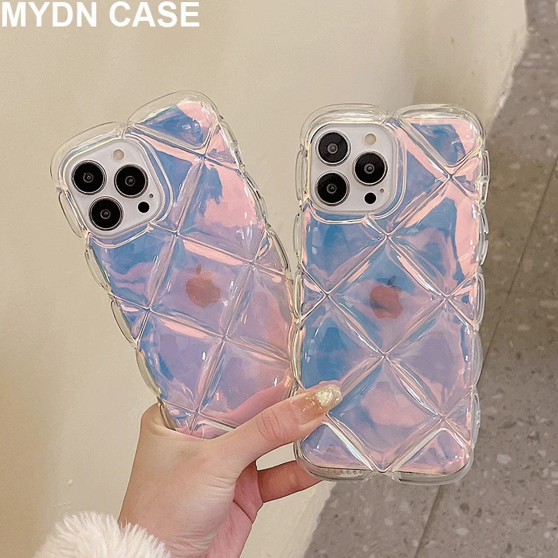 Transparent Rhombus Coque for Iphone 13 14 Pro Max Case Glitter Paper Soft TPU Cover for Iphone 15 11 12 Pro Max Xr Xs Max Case