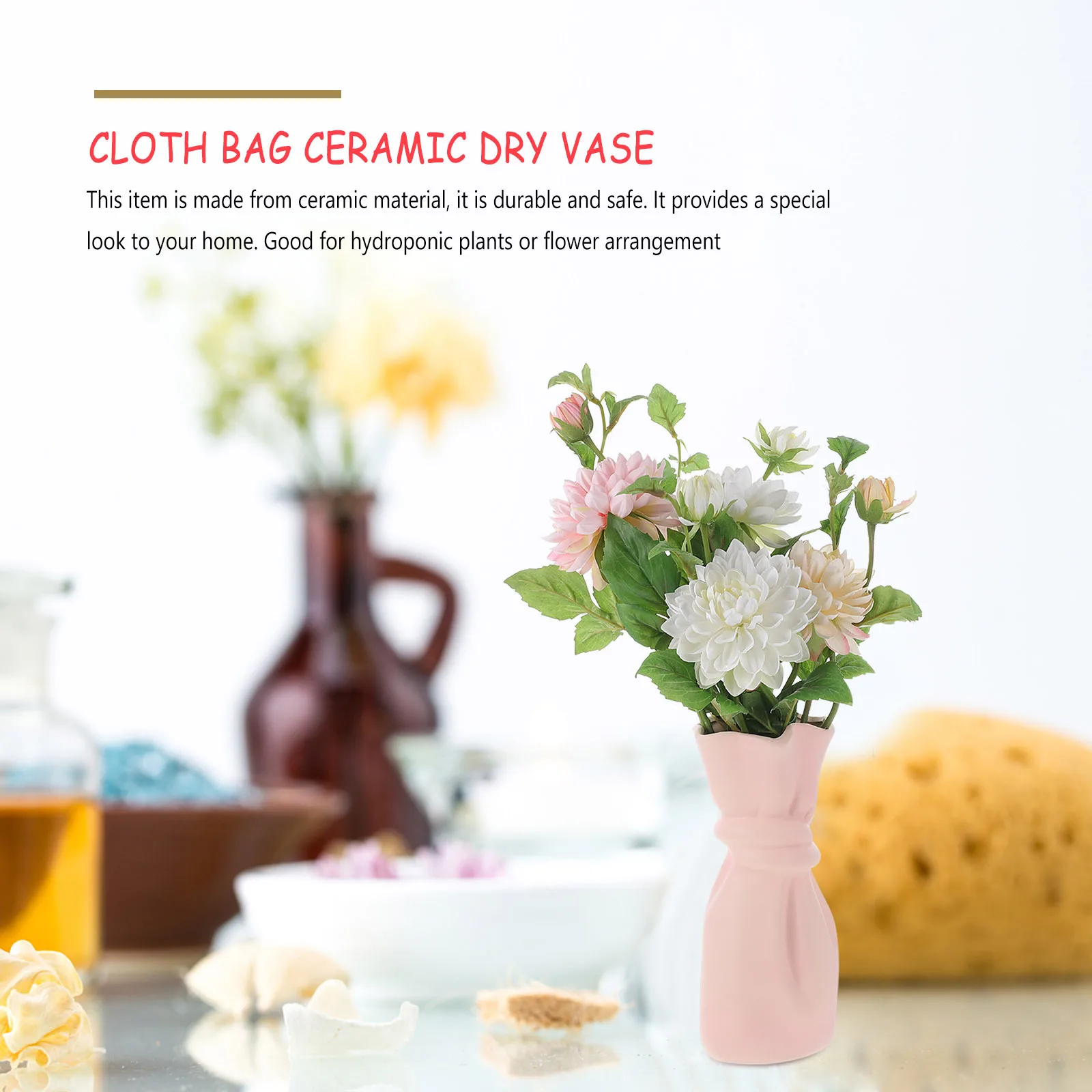 

Vase for Dining Table Home Decor Ceramic Bag Creative Flower Decorative Floral Dried Desktop Decoration