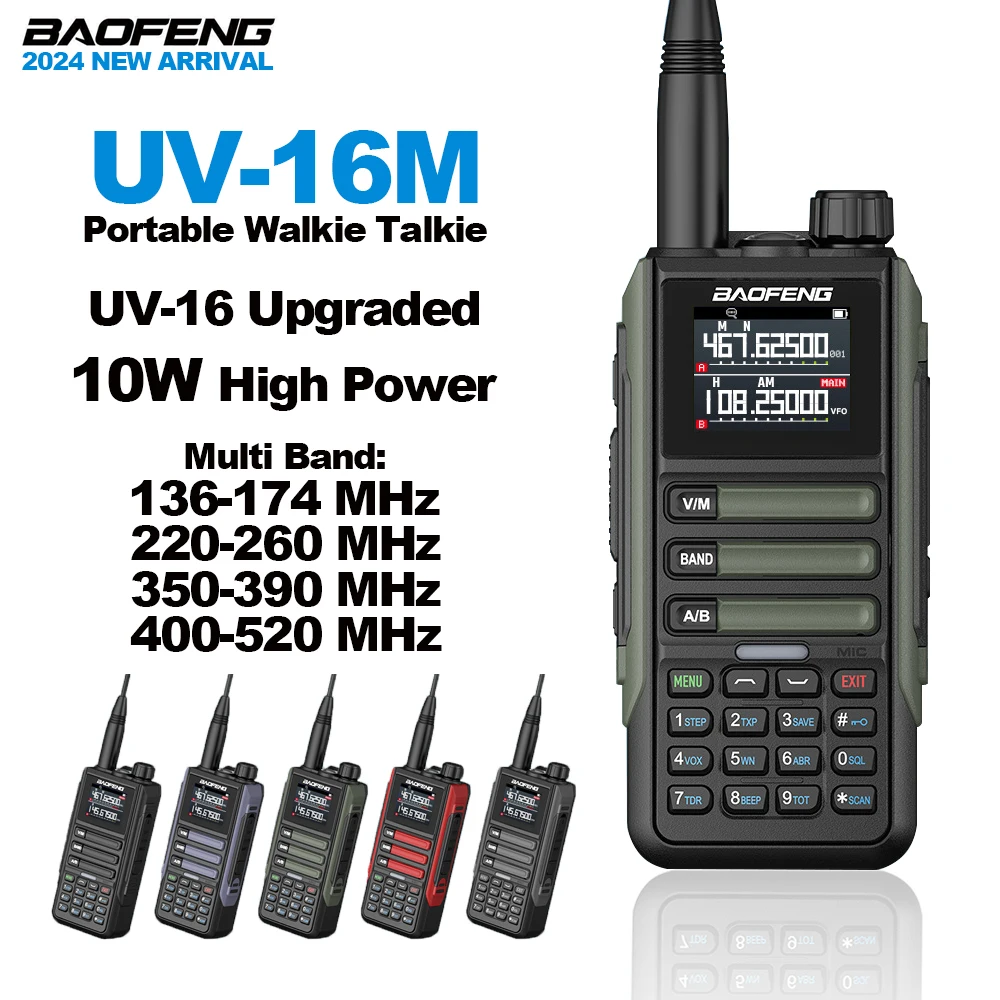 

BAOFENG UV-16M Walkie Talkie 10W 999CH Multi Band IP67 Waterproof Two Way Radios Type-C Charging UV16 Upgraded Version 2024 New