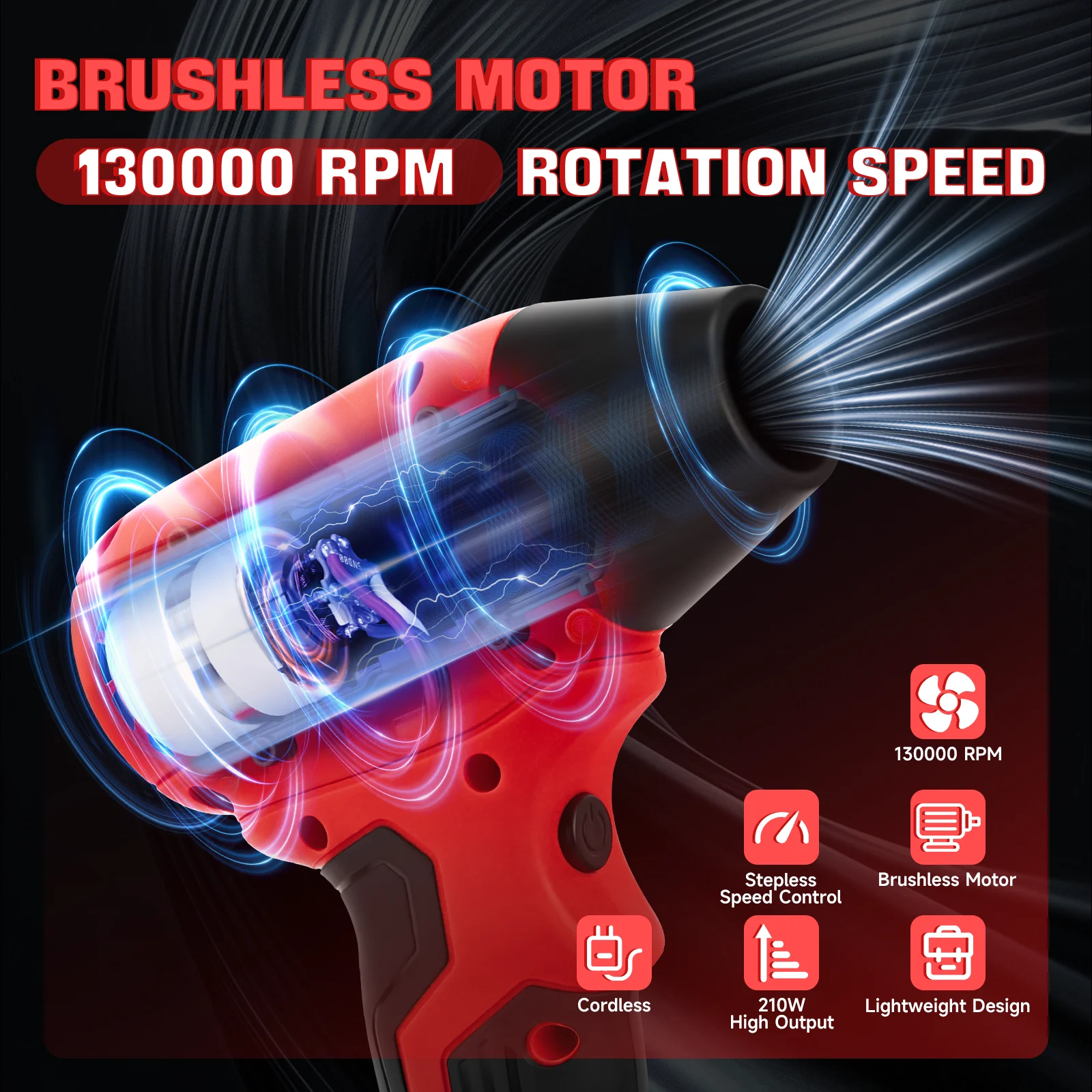 Ventilatore a getto turbo elettrico senza spazzole 130000 Ventilatore portatile a velocità variabile RPM per batteria Milwaukee 18V (senza batteria)