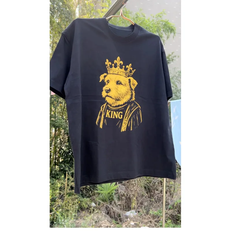 

2025 European and American Summer New Men's and Women's Same Top "Dog King" with Dog Print American Design T-shirt