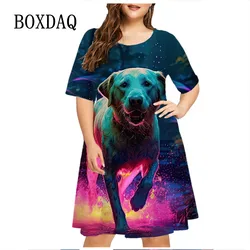 Pet Dog Dress Women Tie Dye 3D Pattern Short Sleeve Dress Summer Fashion Sweet Casual O-Neck Print Mini Dress Plus Size 5XL 6XL