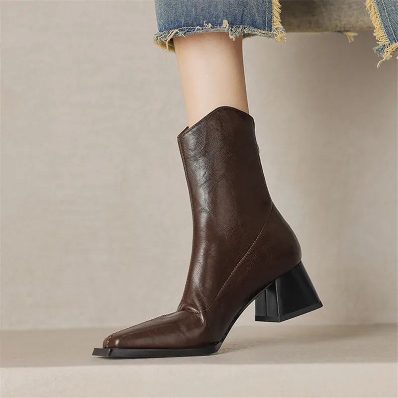 New Autumn Winter Women Boot Fashion Square Toe Boots for Women Short Boots Ladies Shoes Western Boots Zapatos Mujer High Heels