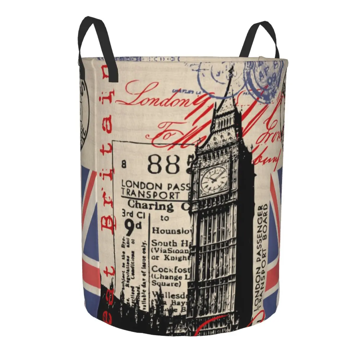 Retro Vintage London Laundry Basket Collapsible Large Clothing Storage Bin UK British Flag Baby Hamper