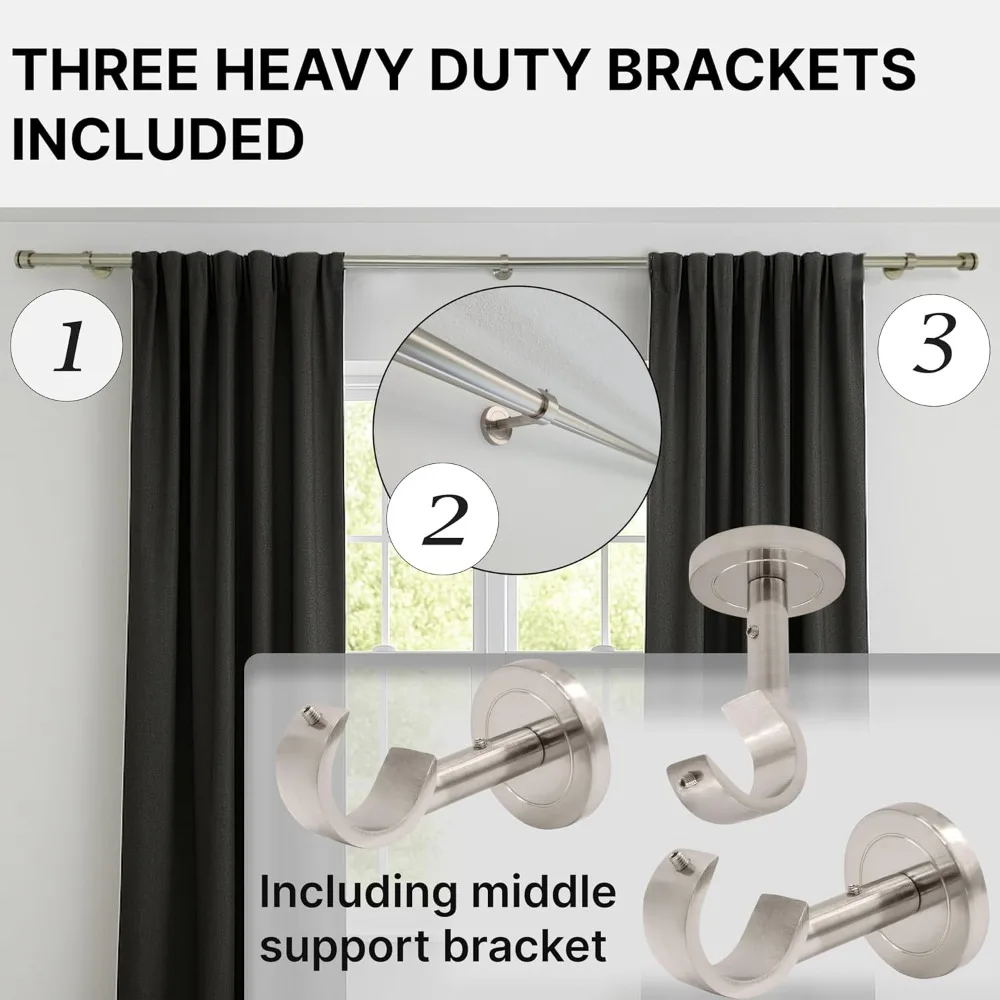

Ceiling Curtain Rod, Adjustable Ceiling Mounted Curtain Rods for Windows 48 to 84 with three Heavy Duty Modern Brackets included