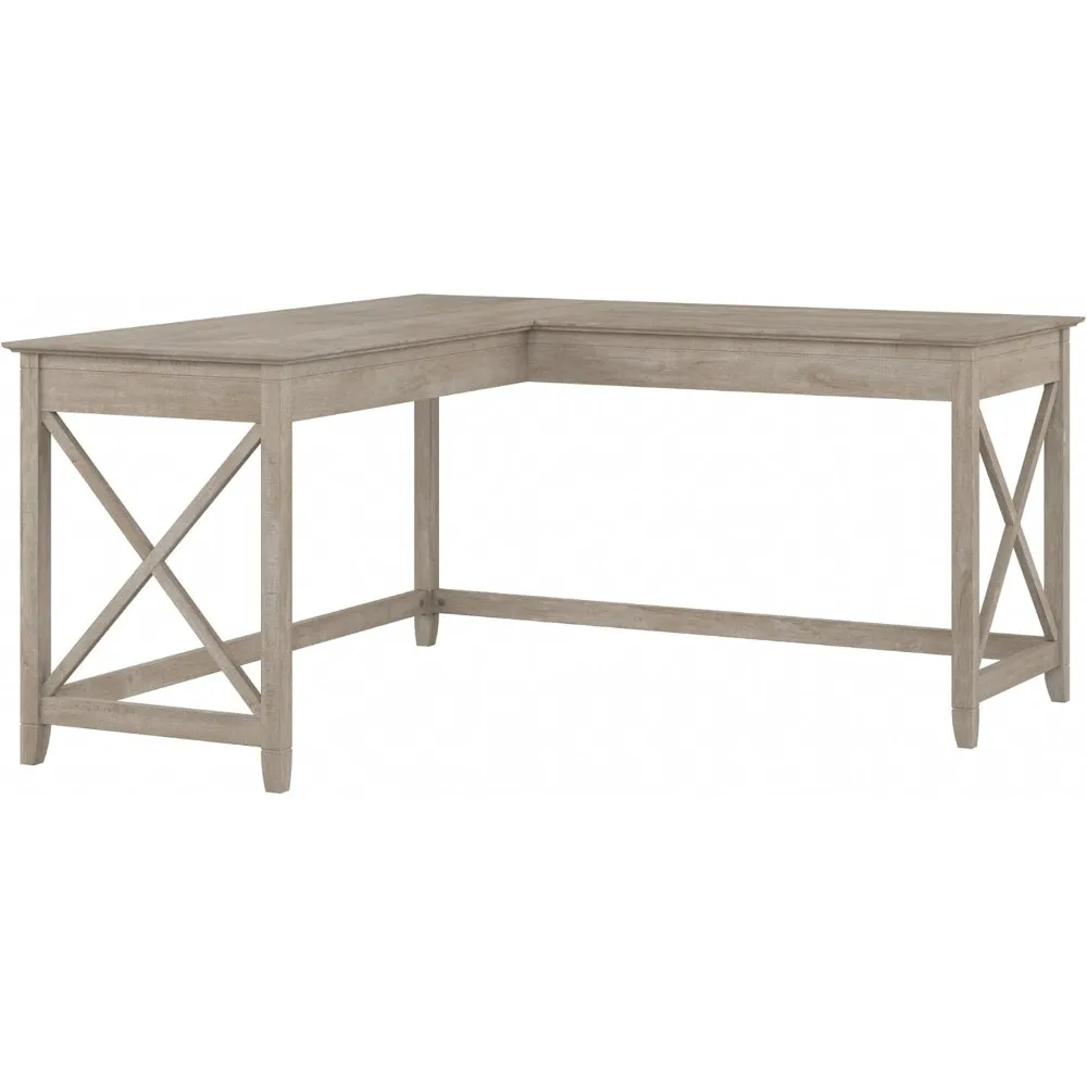 

Office Desks Bush Furniture Key West L Shaped Desk, 60-inch Modern Farmhouse Writing Desk for Home Office