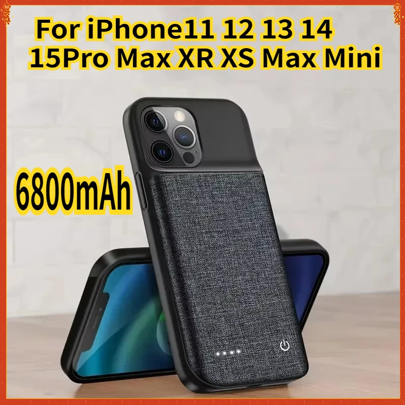 

Battery Charger Case For iPhone11 12 13 14 15Pro Max XR XS Max Mini Portable Power Bank Charging Cover Back Clip Battery 6800mAh