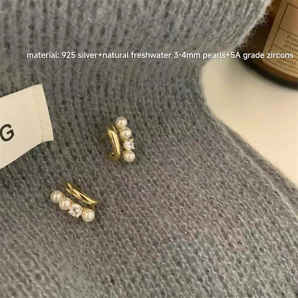 Luxury Fashion 925 Silver Natural Baroque Pearl Flower Ear Stud For Women Freshwater Irregular Pearl Star Cherry Earring Jewelry