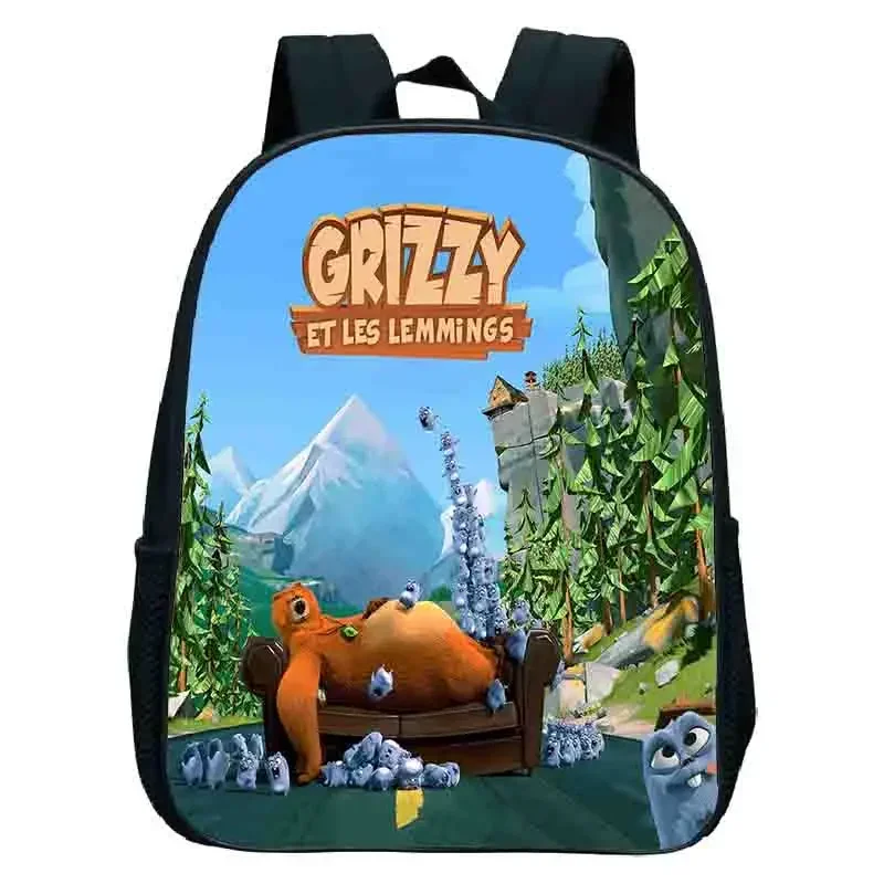 kids Kindergarten Backpack Grizzy and the Lemmings School Bag Sunlight Grizzly Bear Bookbag Children Preschool Satchel gift bag