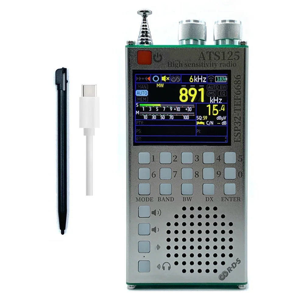 

1PCS ATS125 Wireless Receiver With TYPE-C Data Cable/plastic Pen 65-108MHz Portable Radio Receiver FM/SW/MW/LW With TEF6686 Chip