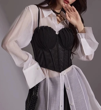 korean fashion mesh summer Fashion fishbone camis Corset  Slim Hotsweet Tank Top Women sweet crop top