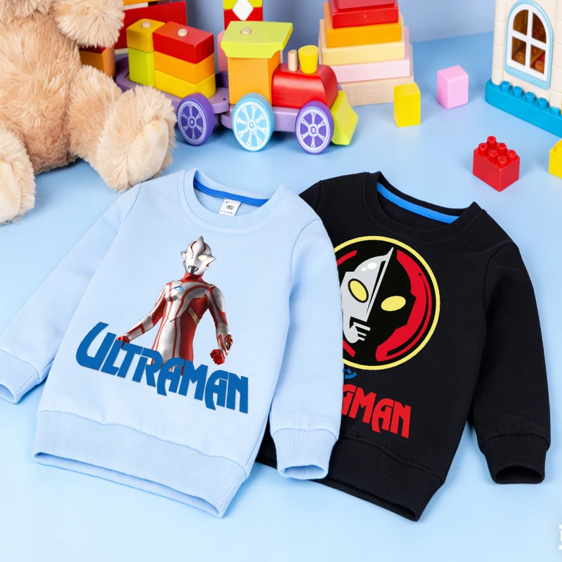 

Cute Ultramans Sweatshirt Anime Spring Boys Thin Pullover Kids Cartoon Childern Games Cotton Clothes Streetwear Long Sleeve Tops