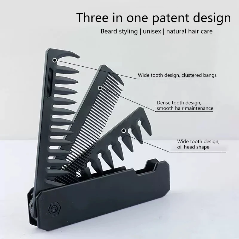 الحلاق مقص الشعر مشط صالون تصفيف الشعر أداة المهنية 3 في 1 جيب للطي أمشاط واسعة الأسنان النفط رئيس مشط اللحية تمشيط