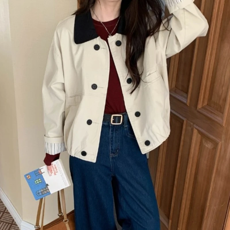 

Fashion Contrast Lapel Jacket Jacket Women's Loose Street Tops in Autumn Winter Women's Clothing