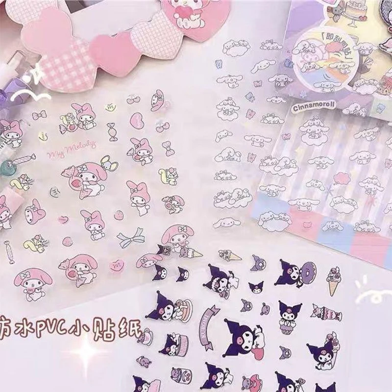 5Pcs Hello Kitty Y2K Anime Kawaii Sanrio Transparent Sticker Cute Kuromi My Melody Diy Waterproof Stickers Decoration Kids Gifts