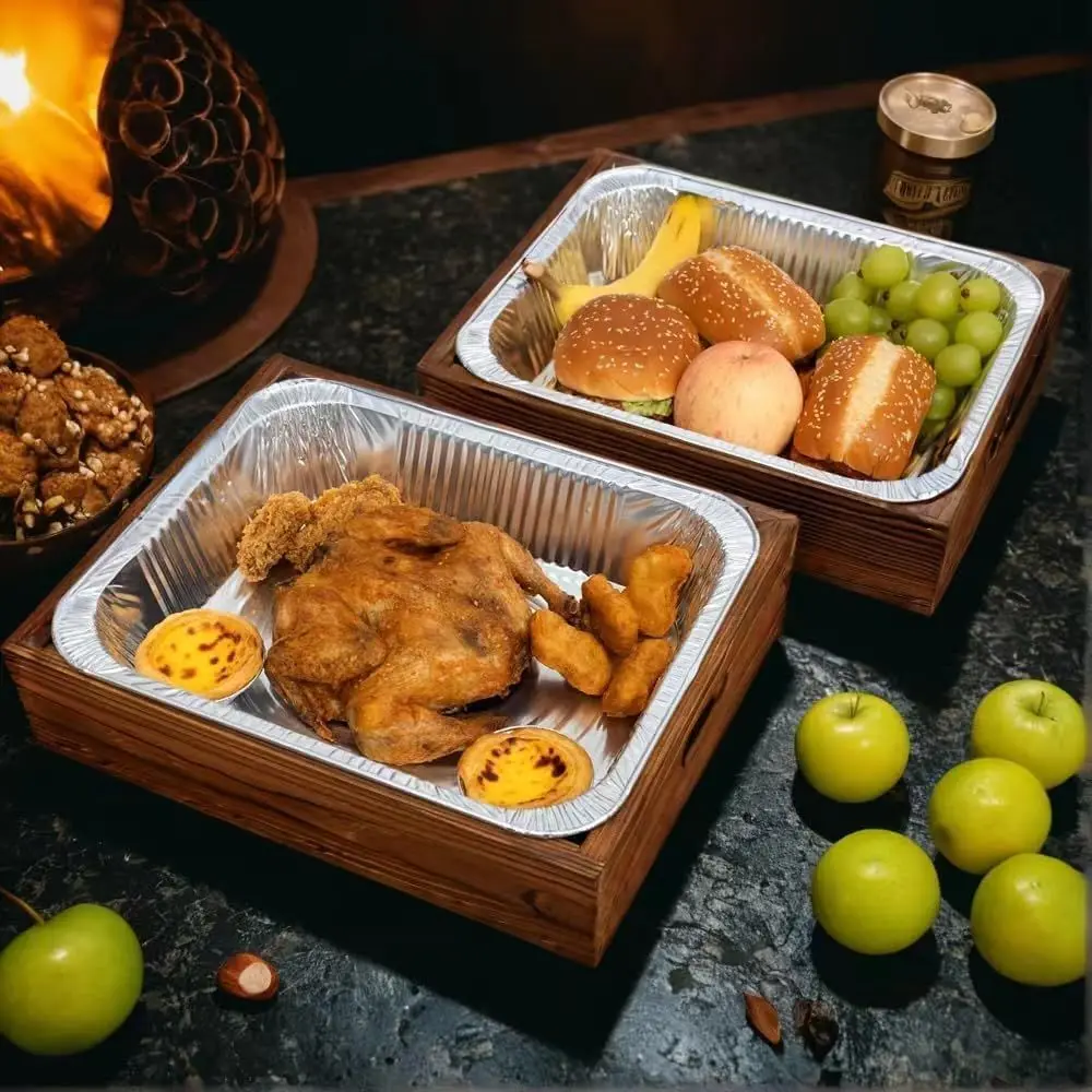 

Wooden Carrier for 9x13 Aluminum Foil Pans - Handcrafted Holder for Disposable Baking Trays - Perfect for Party and Catering Use