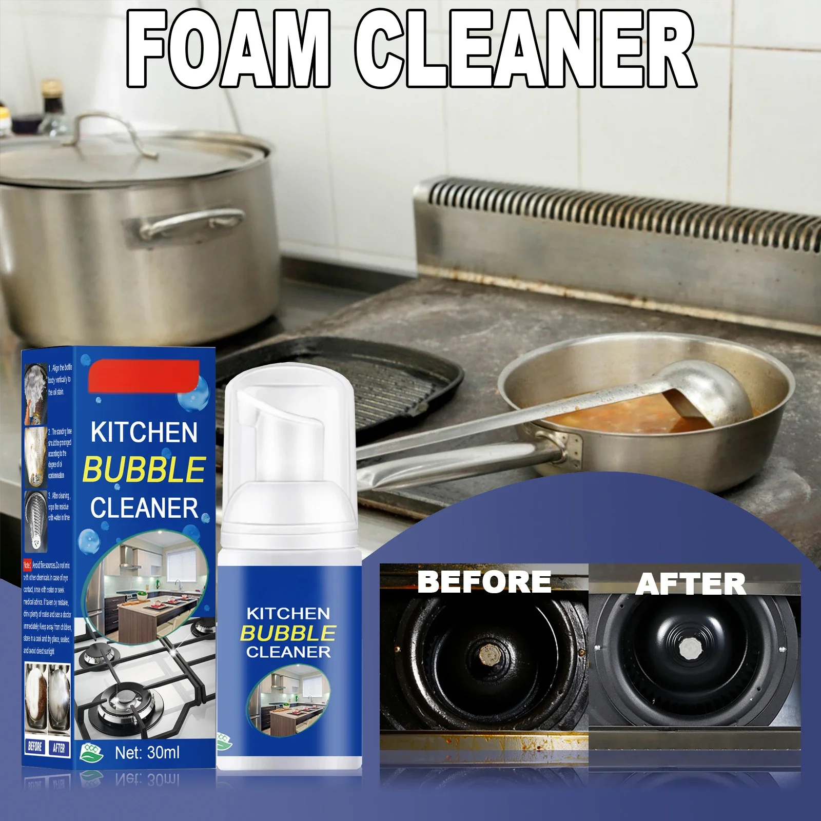 30ml Strong Kitchen Magical Degreaser Foam Cleaner Spray Multi-purpose Cleaning for Pan Rust Remover Home Appliance Clean Tools