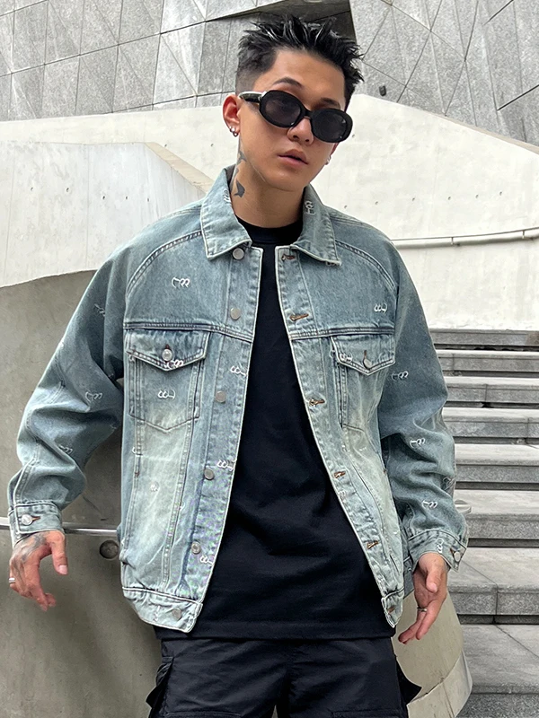 

Мужская джинсовая куртка свободного кроя синего цвета на пуговицах, повседневная, весна-осень, новая коллекция, с карманами, модная верхняя одежда