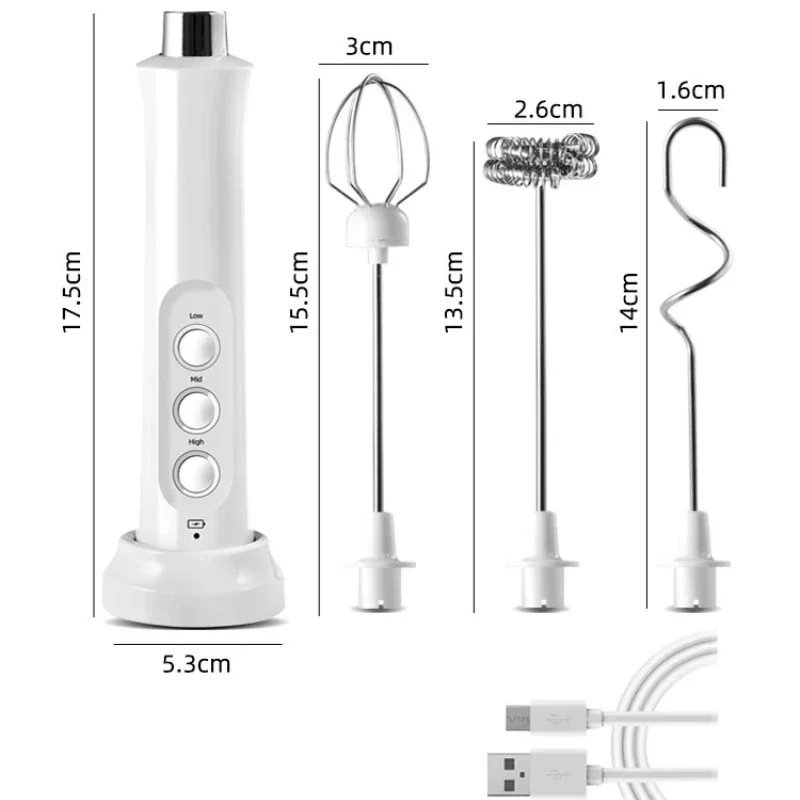 USB 전기 우유 거품기, 3 거품기 USB 충전기, 거품 메이커, 커피 거품기, 3 가지 모드, 휴대용 계란 비터 믹서, 음료 믹서기